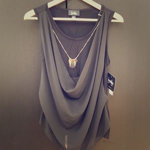 Black tank top with built in necklace detail.